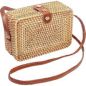 Borsa rotonda in rattan a tracolla quadrata in vimini, borsa intrecciata della pochette della borsa della pochette della borsa della pochette della donna