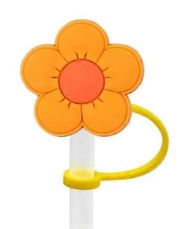 Orange Flower Silicone Straw Cap DustProof Reusable Tips for Cup Drinking