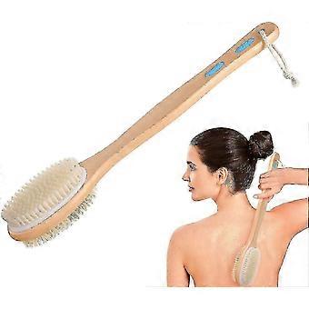 Brosse de bain à long manche avec poils souples et rigides double face, compatible avec l'exfoliation et le massage du corps sec ou mouillé PZ