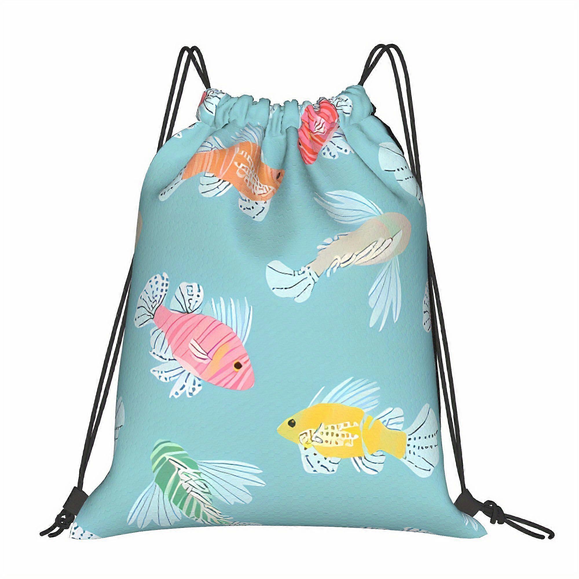 2D Flat Pull-String Bag, Fish Shape Pull-String Bag-Cqazw