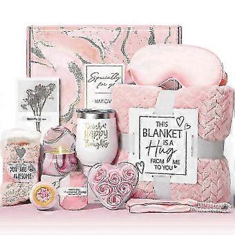 Para mulheres: Cesta de spa de luxo com rosas, incluindo manta de flanela, presente ideal para desejar melhoras, aniversário ou Dia das Mães.
