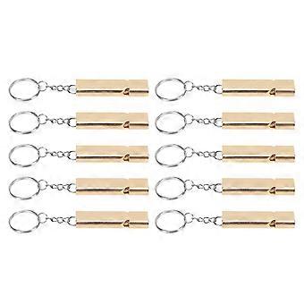 Survival Whistle with Keychain 10 Pack Gold Aluminum Alloy Double Tube Loud Emergency Whistle