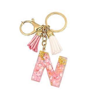 Niedlicher anfänglicher Schlüsselanhänger A-Z Buchstabe funkelnder Glitzer Schlüsselanhänger Premium Tasche Charm Schlüsselanhänger Zubehör (N, 4PCS)