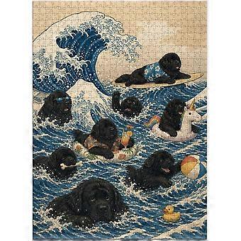 Newfoundland Dogs Off Kanagawa Jigsaw Puzzle - Adorable Edition of the Classic Art SQZ074