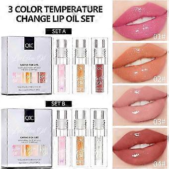 Conjunto de óleo labial que muda de cor, Magic Color Changing Lip Gloss cabeça de escova grande, hidratante de longa duração suave não pegajosa para cuidados com os lábios e lábios secos