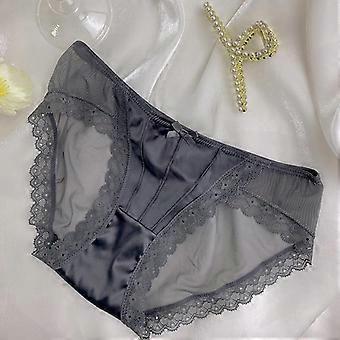 French Retro Satin Lace Mesh Low Waist Sexy Women Brief Underwear