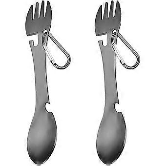 2 Pack Travel Camping Zestaw sztućców Widelec ze stali nierdzewnej Łyżka Otwieracz do butelek 5 w 1 na zewnątrz Camping Piesze wycieczki Wędkarstwo
