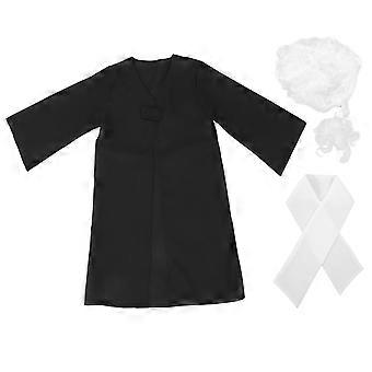 Judge Lawyer Costume Boy Judge Wig for Career Role Play 4Sets Black