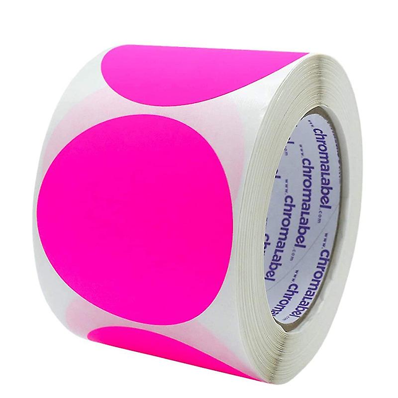 2 Inch Round Label, Fluorescent Pink, Permanent Color Coded Dot Stickers, 500 Labels Per Roll