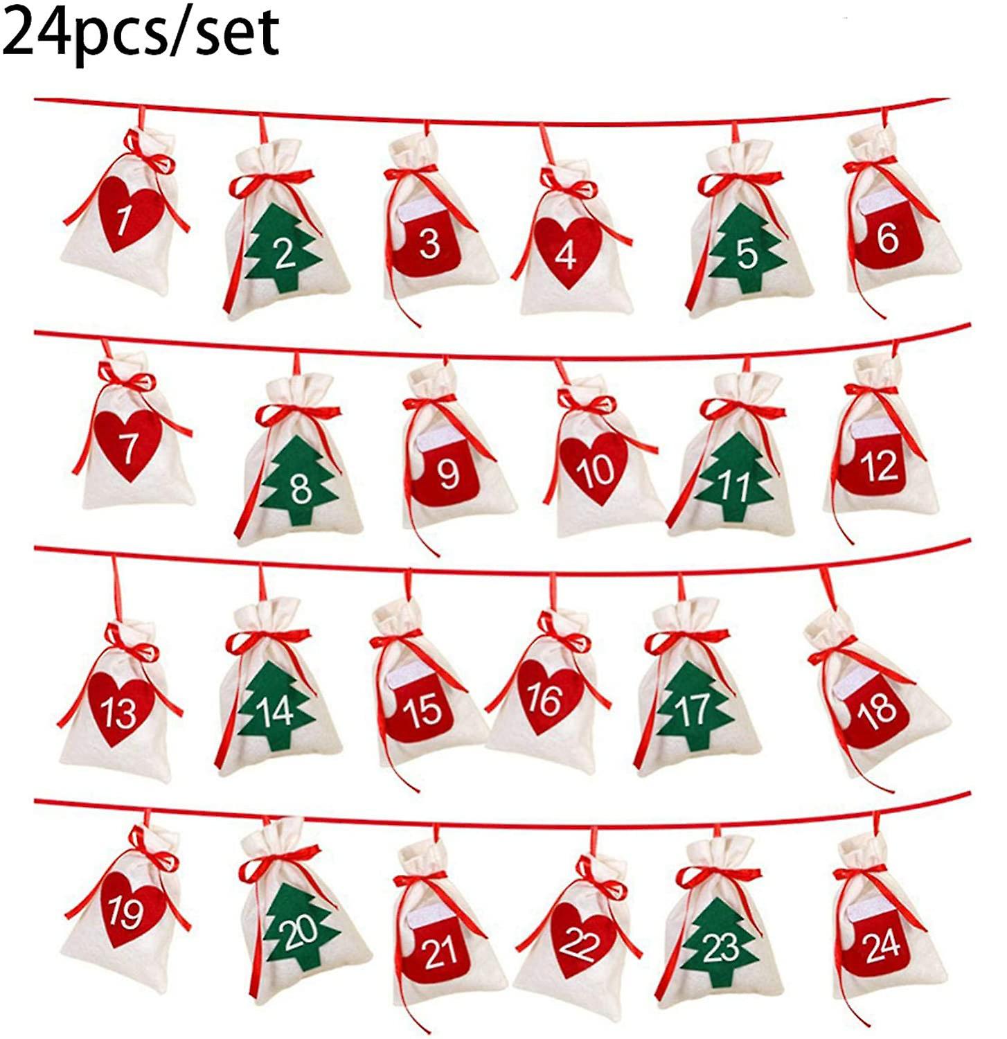 Christmas Countdown Fabric Advent Calendar 12 Days Countdown Xmas Hanging Advent Calendar Garland For Candy Gift Bags Sacks Diy Christmas Party Decora