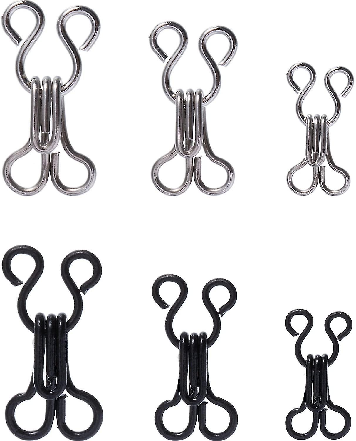 50 Set Sewing Hooks and Eye Closures for Bra and Clothes - Silver and Black, 3 Sizes