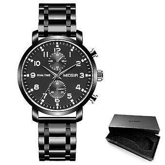 Megir Sport Watches For Men Leather Strap Grey Wrist Watch Man Waterproof Luxury Top Brand Chronograph Quartz Watch Relogio 