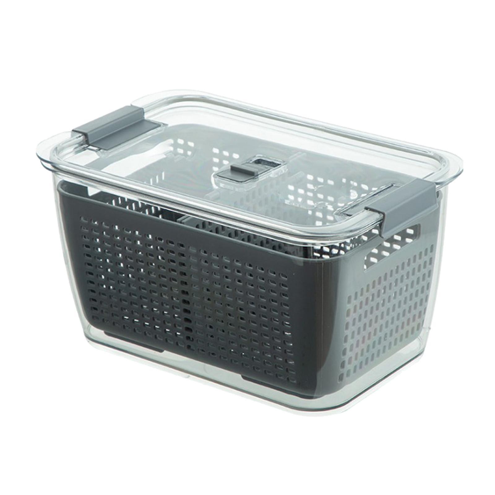 Professional 3-in-1 Drain Basket Vegetable Fruit Partitions Storage Box gray