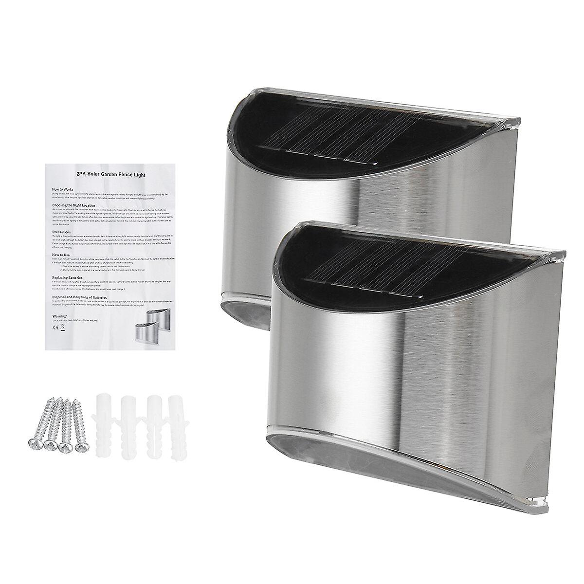 2Pcs Waterproof Stainless Steel Solar Wall Lights For Outdoor Fence, Post, And Step Lighting