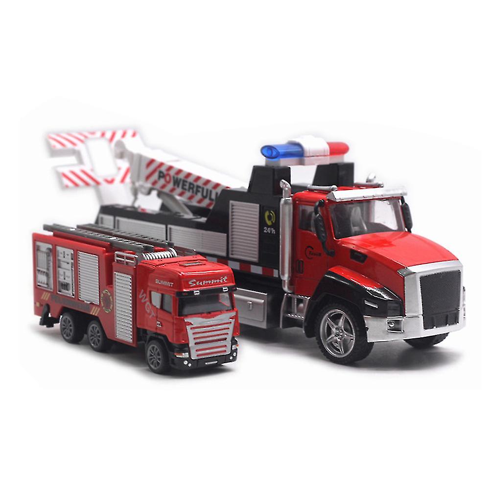 2db Diecast Mentőjármű Tűzoltóautó Húzza vissza a fényzenét Modell Gyerekjáték