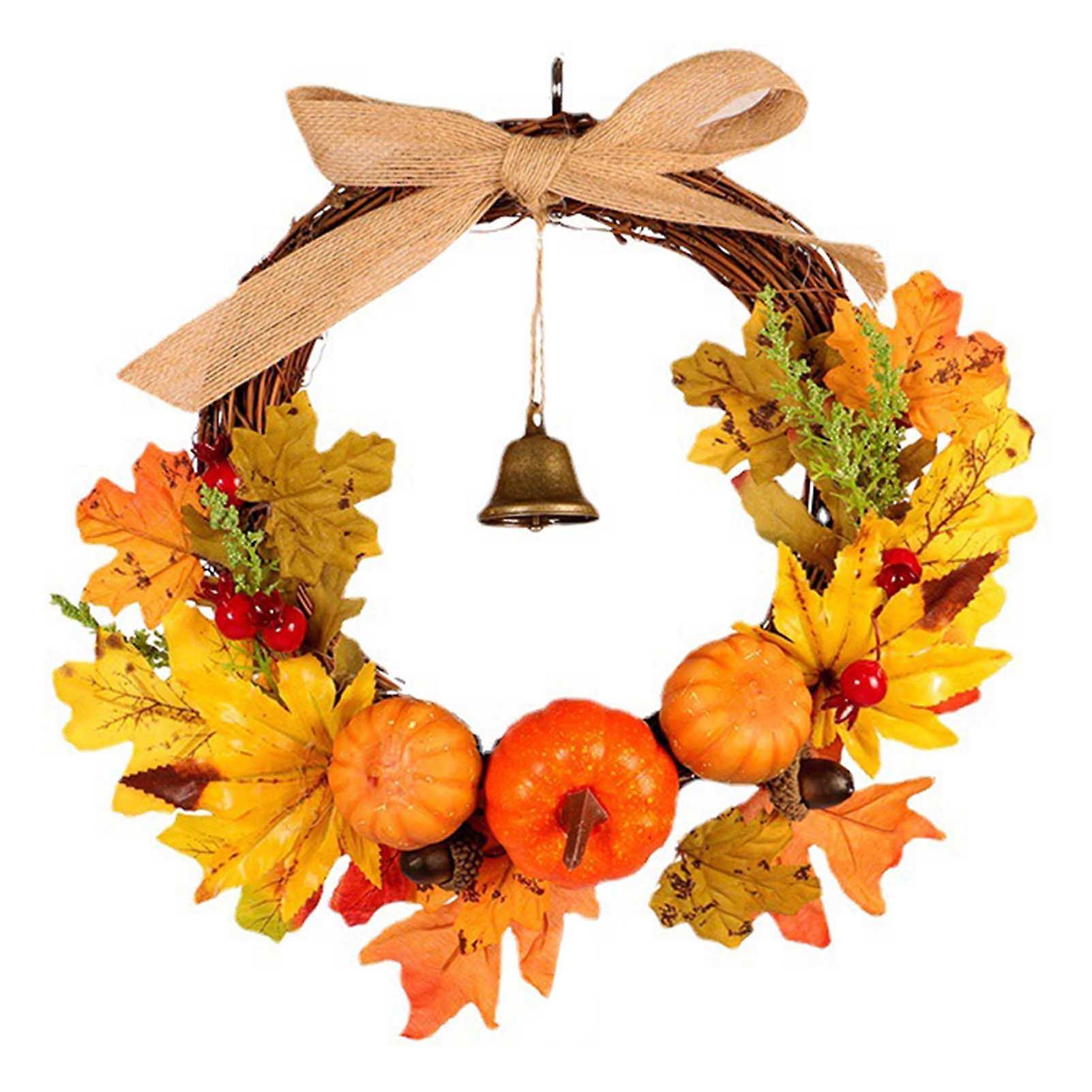 Autumn Harvest Wreath With Fall Leaves Artificial Autumn Wreath For Home Wall Window Party Decor