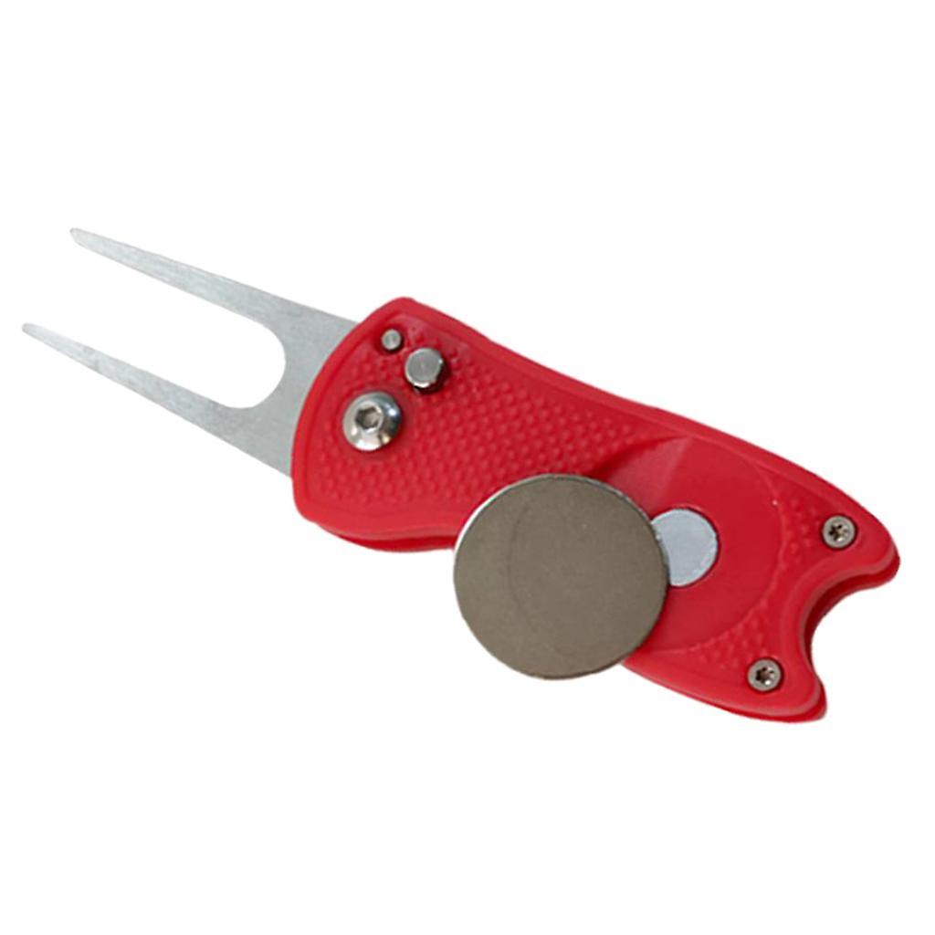 Collapsible Spring Golf Divot Repair Fork Ball Marker Alignment Tools Red
