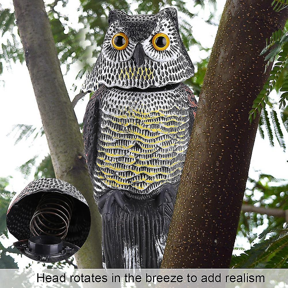 Rotating Head Owl Decoy Protection Repellent Bird Pest Scarer Scarecrow Garden Have Sound