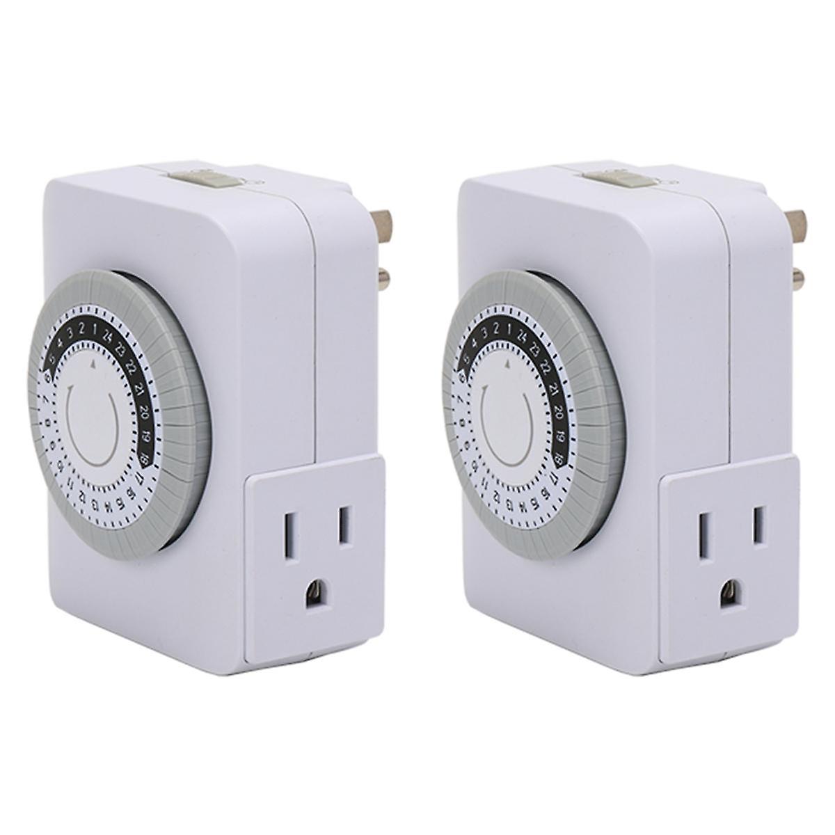 US Plug, 2Pcs 24-Hour Outlet Timer with 2 Grounded Outlets,Programmable Timer for Electrical Outlet