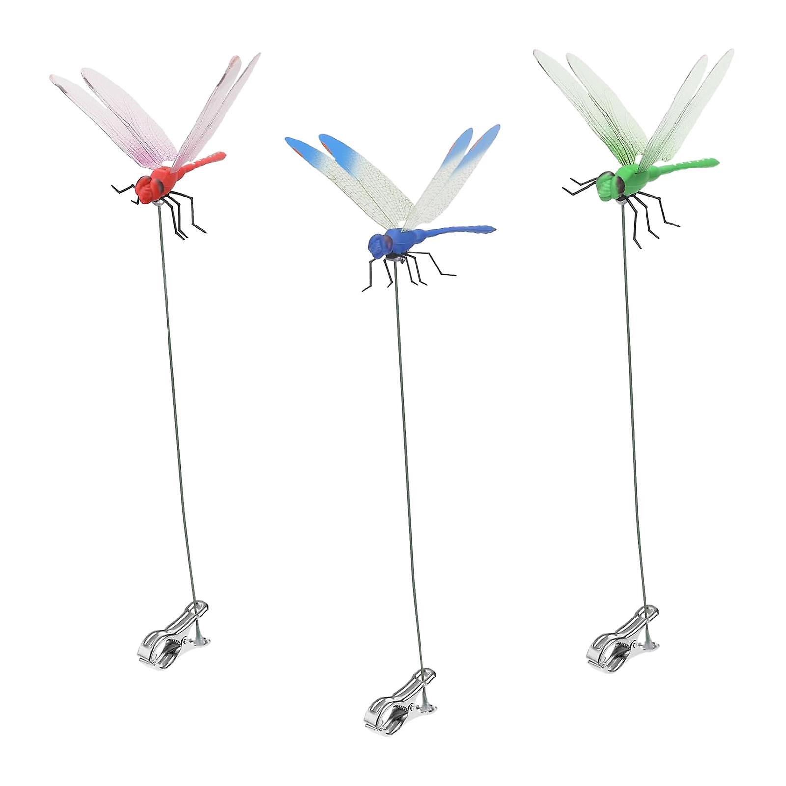3x Artificial Dragonfly Stakes Simulation Dragonfly Stakes for Patio Planter