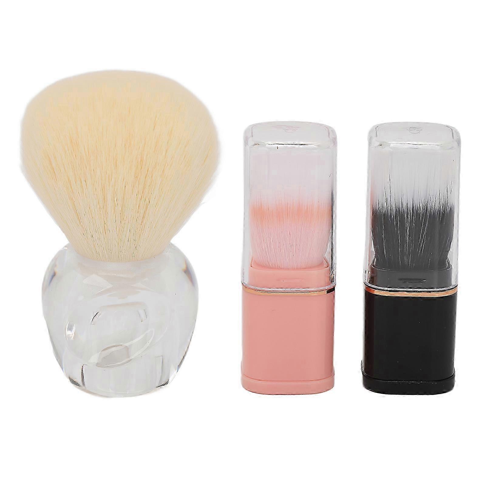 Mini Multitask Makeup Brushes, Soft Synthetic Fibers, Retractable Case for Portable Mini Handheld Cosmetic Tools Transparent 3PCS