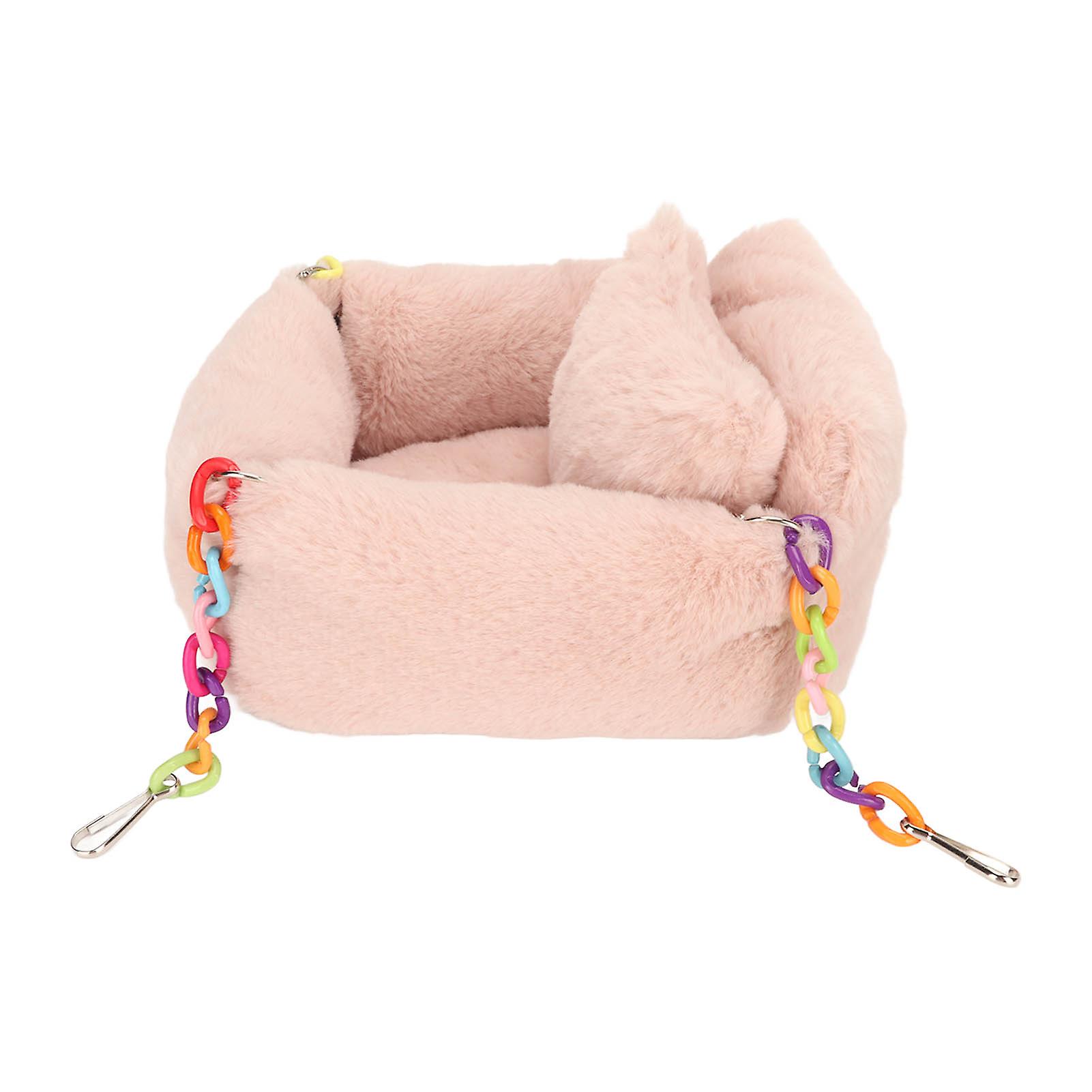 Hamster Chain Hammock Cute Soft Winter Warm Hammock with Small Pillow for Small Animal Lotus Pink M