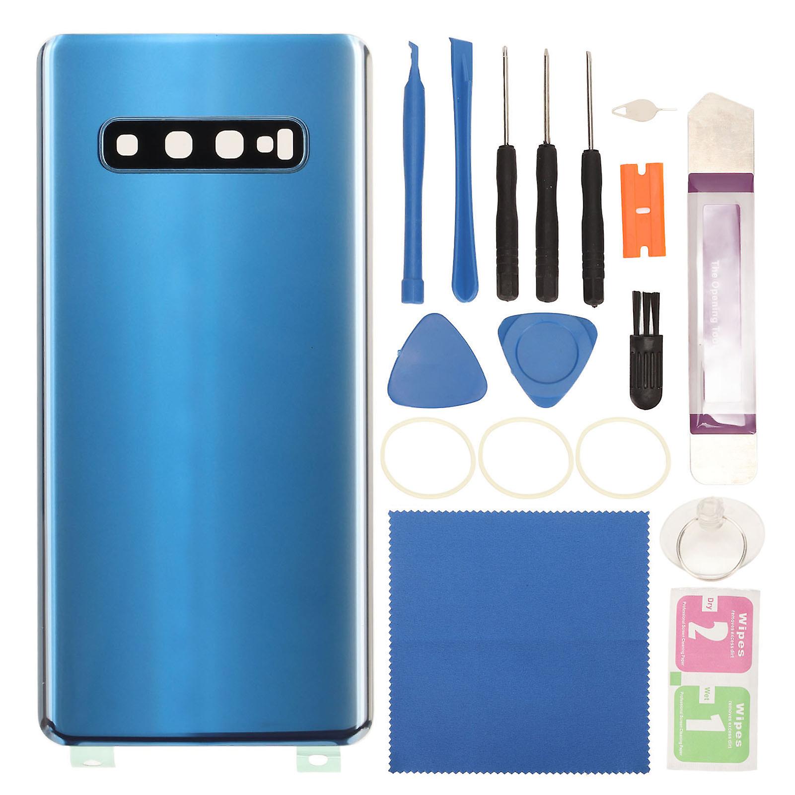 Galaxy S10+ Plus Blue Glass Back Cover Replacement with Pre-Installed Camera Lens