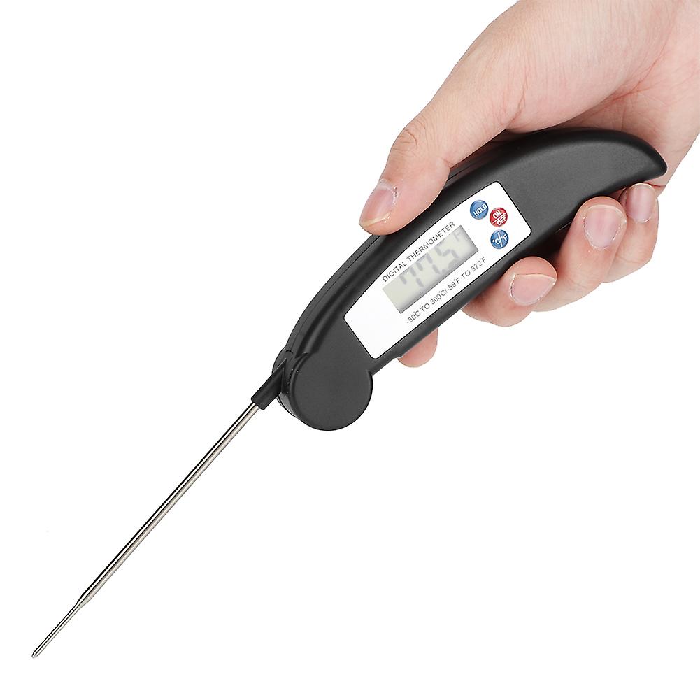 Folding Waterproof LCD Digital BBQ Grill Thermometer 15.5cm Black