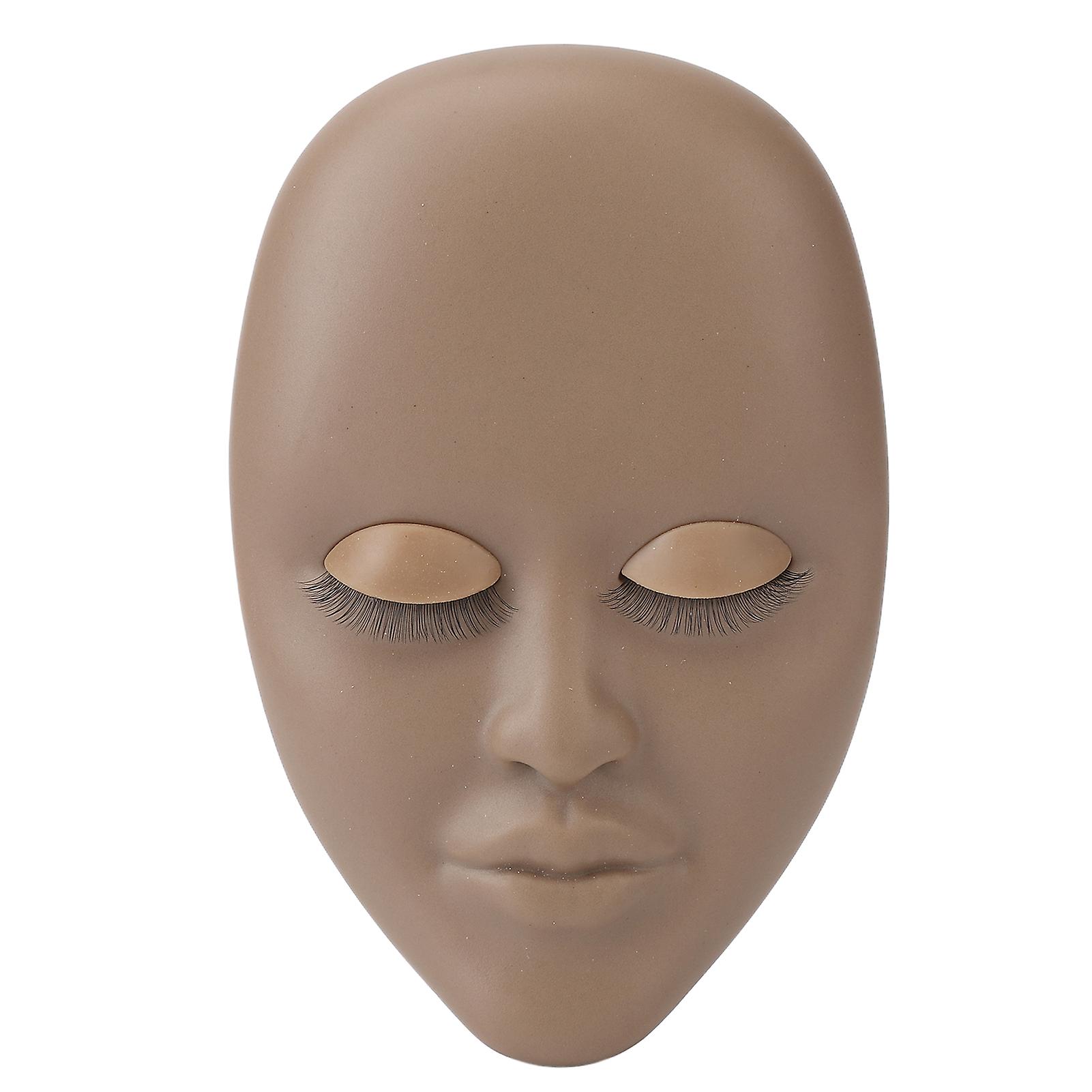 Lash Mannequin Head Reusable Soft Rubber 3D Effects Replaced Eyelids Mannequin Head for Double Lash Extension Practice Dark Brown