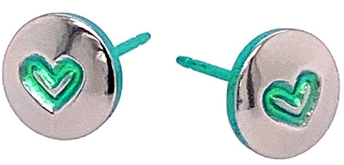 Ti2 Titanium Heart Stud Earrings - Green