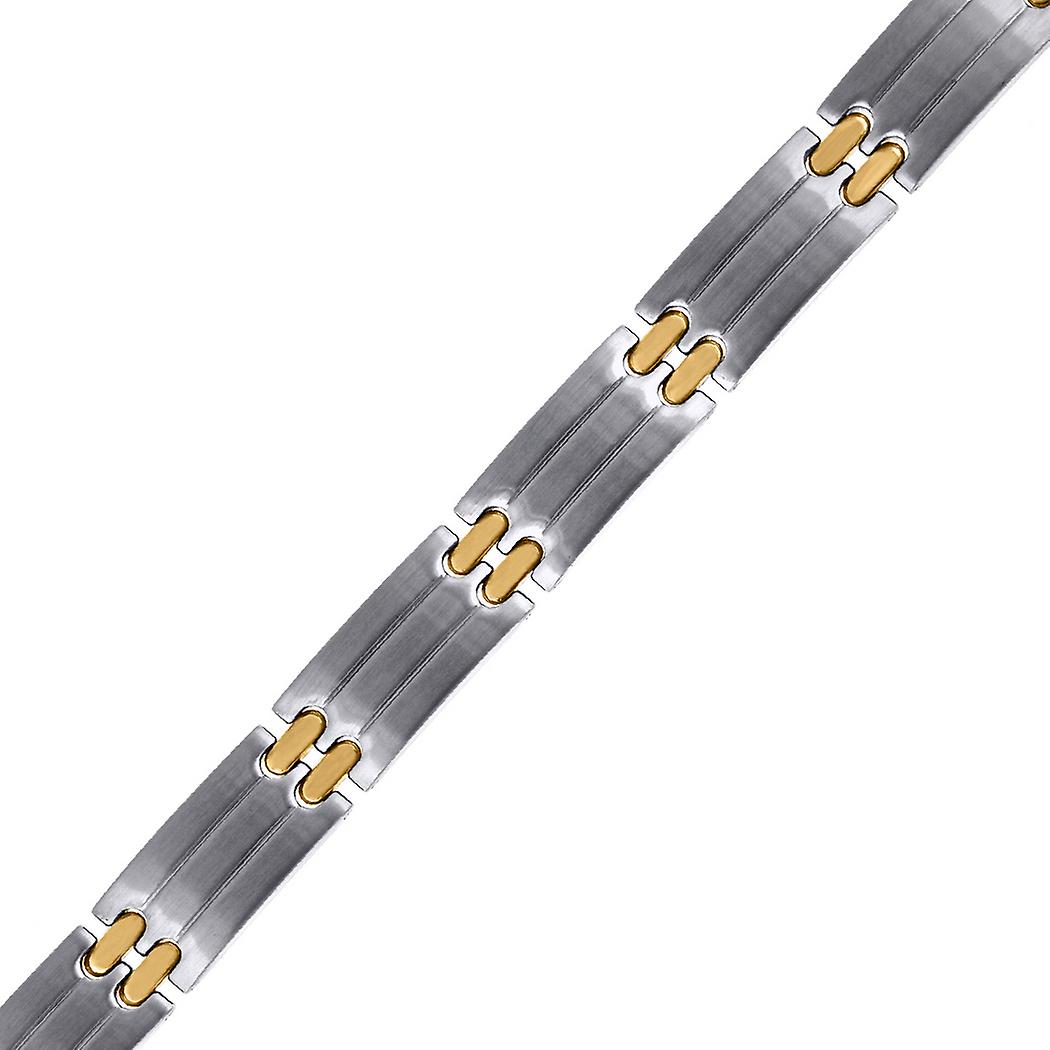 Pulseira masculina de aço inoxidável bicolor de 8,5 polegadas.