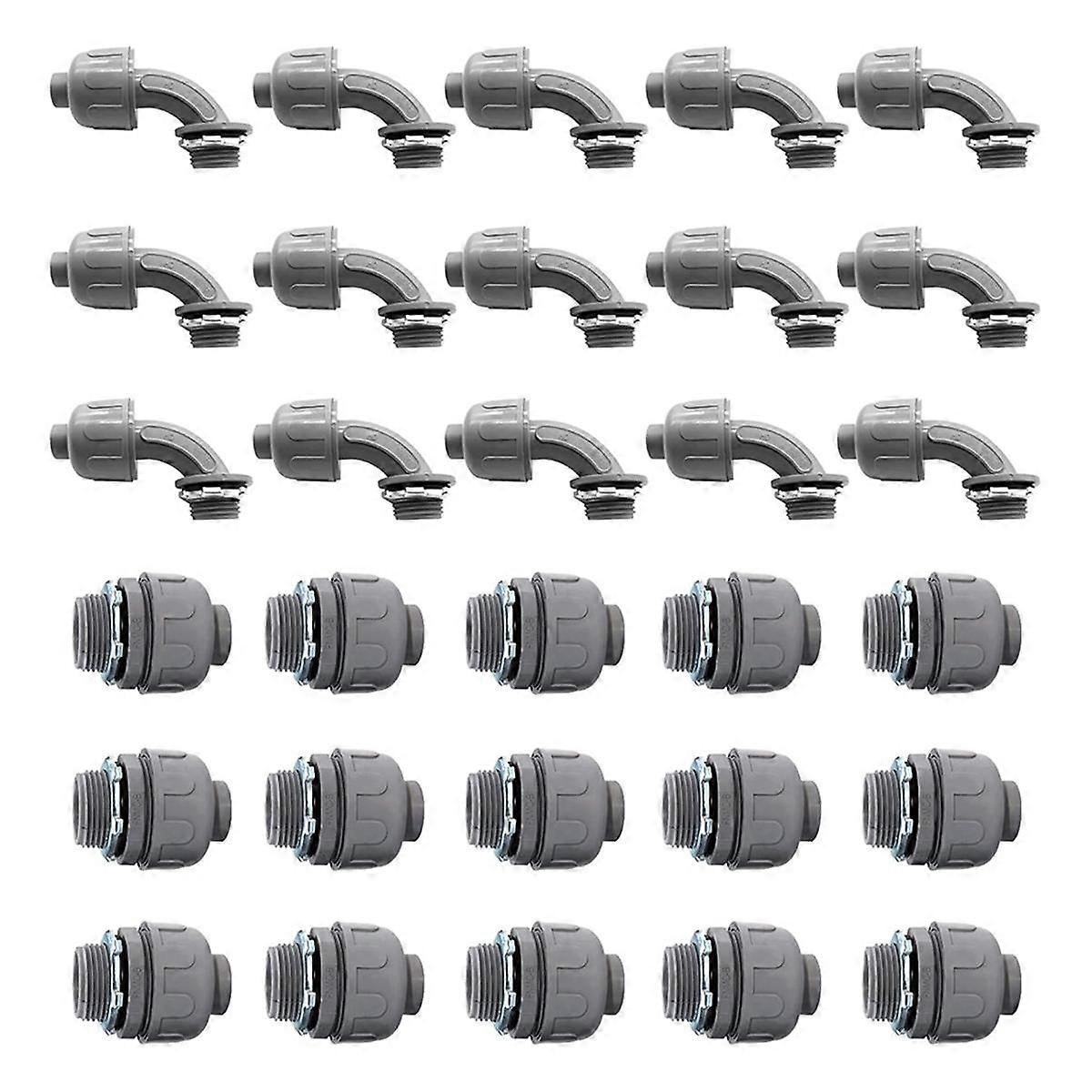 30Pcs,3/4In Liquid Tight Connector Non-Metallic Electrical Conduit Fittings, PVC Flexible Conduit (