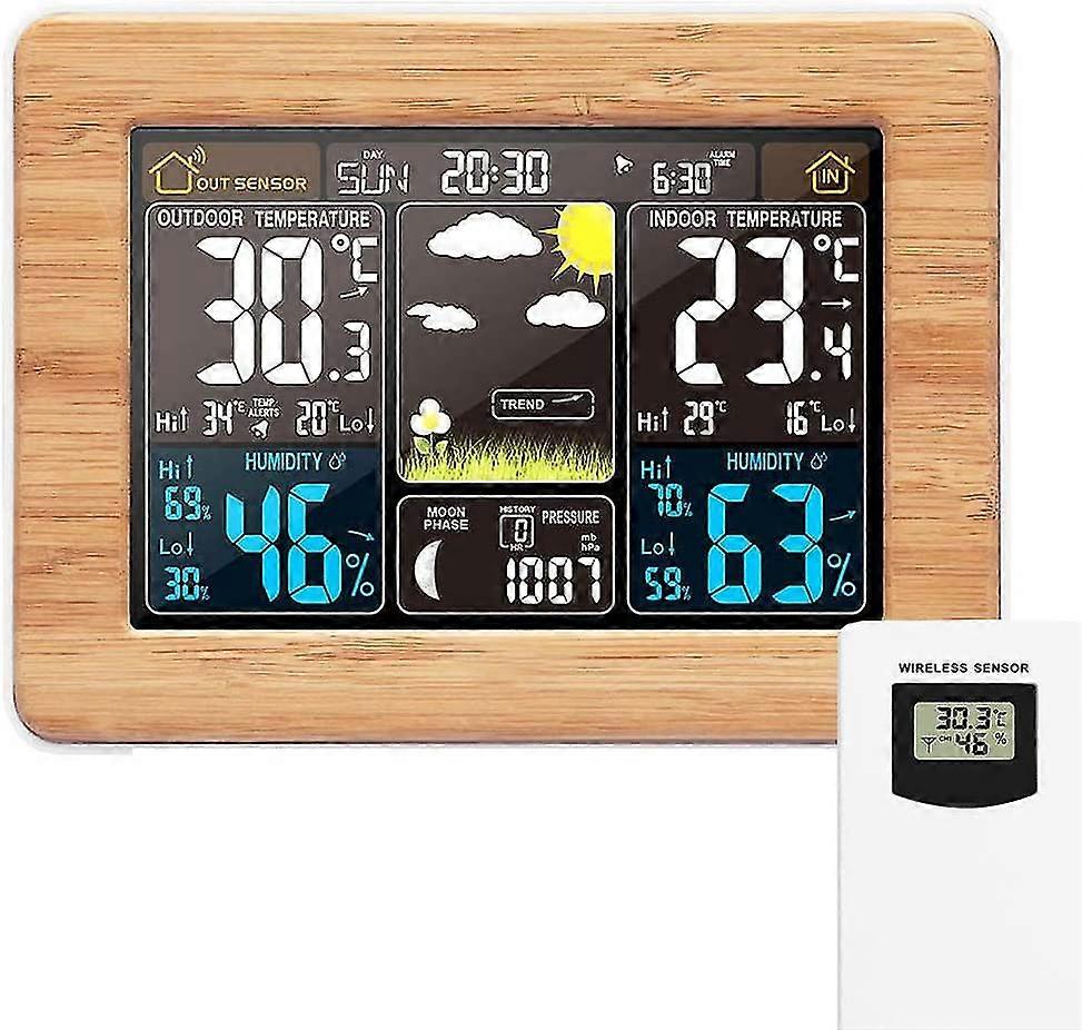 Wireless Weather Station Digital Colorful Weather Clock With Outdoor Sensor Indoor Outdoor Thermomet