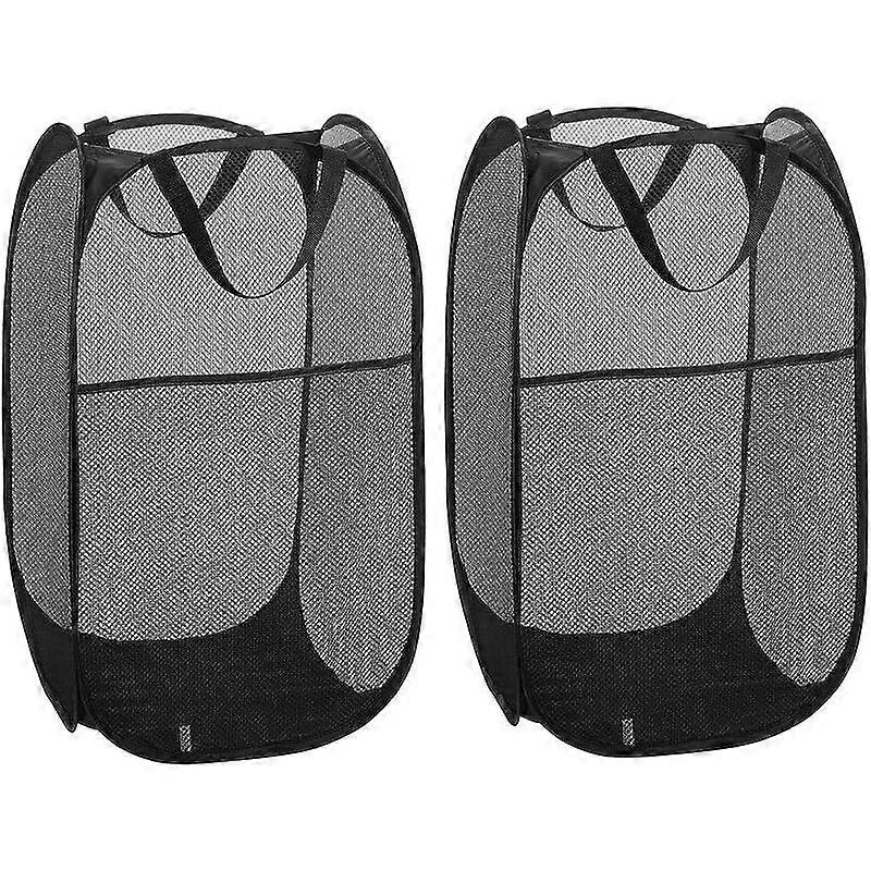 Foldable laundry basket [2 sets], pop-up mesh laundry bag, foldable laundry basket with handle, black-