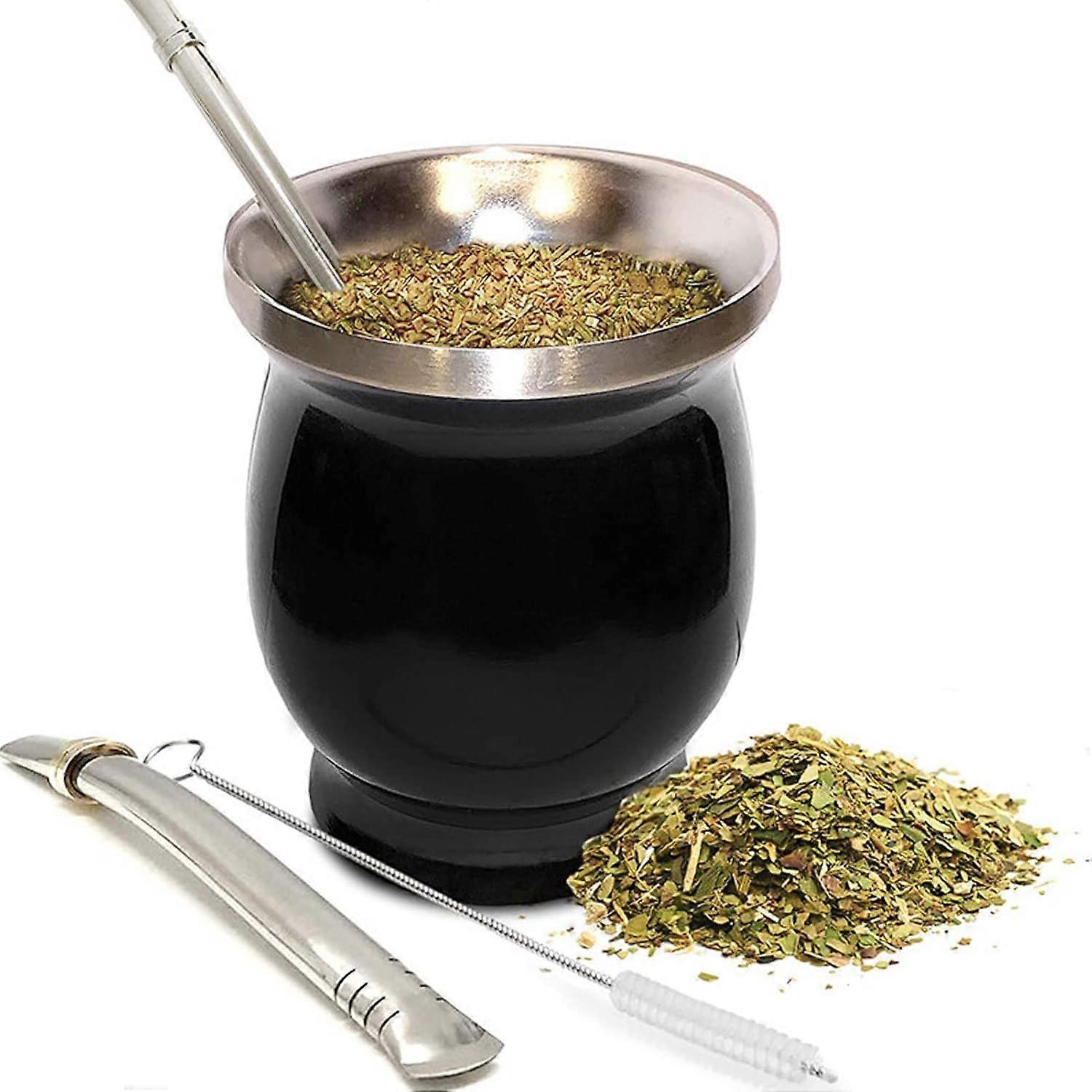 Gourd Cup, 230ML Stainless Steel Tea Cup Set with Brush and Straw Spoon to Enjoy Mate Infused Tea