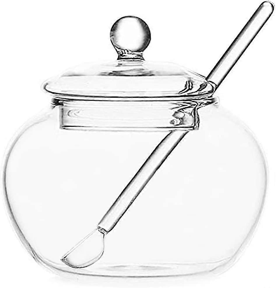 Azucarero de vidrio transparente con tapa y cuchara para servir azúcar