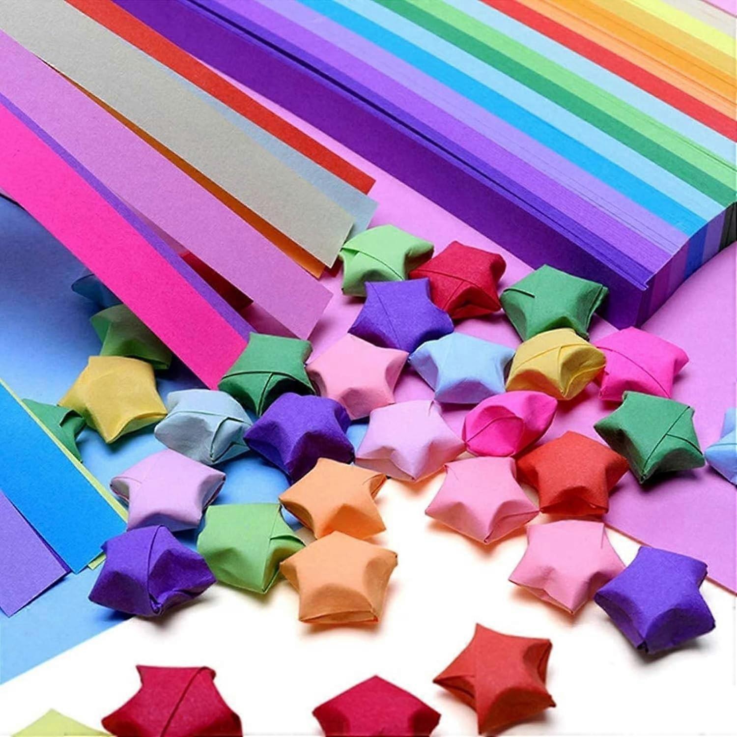 1000 Sheets of Origami Stars Strips Double Sided Lucky Colorful Stars Decorative Folding Paper for A