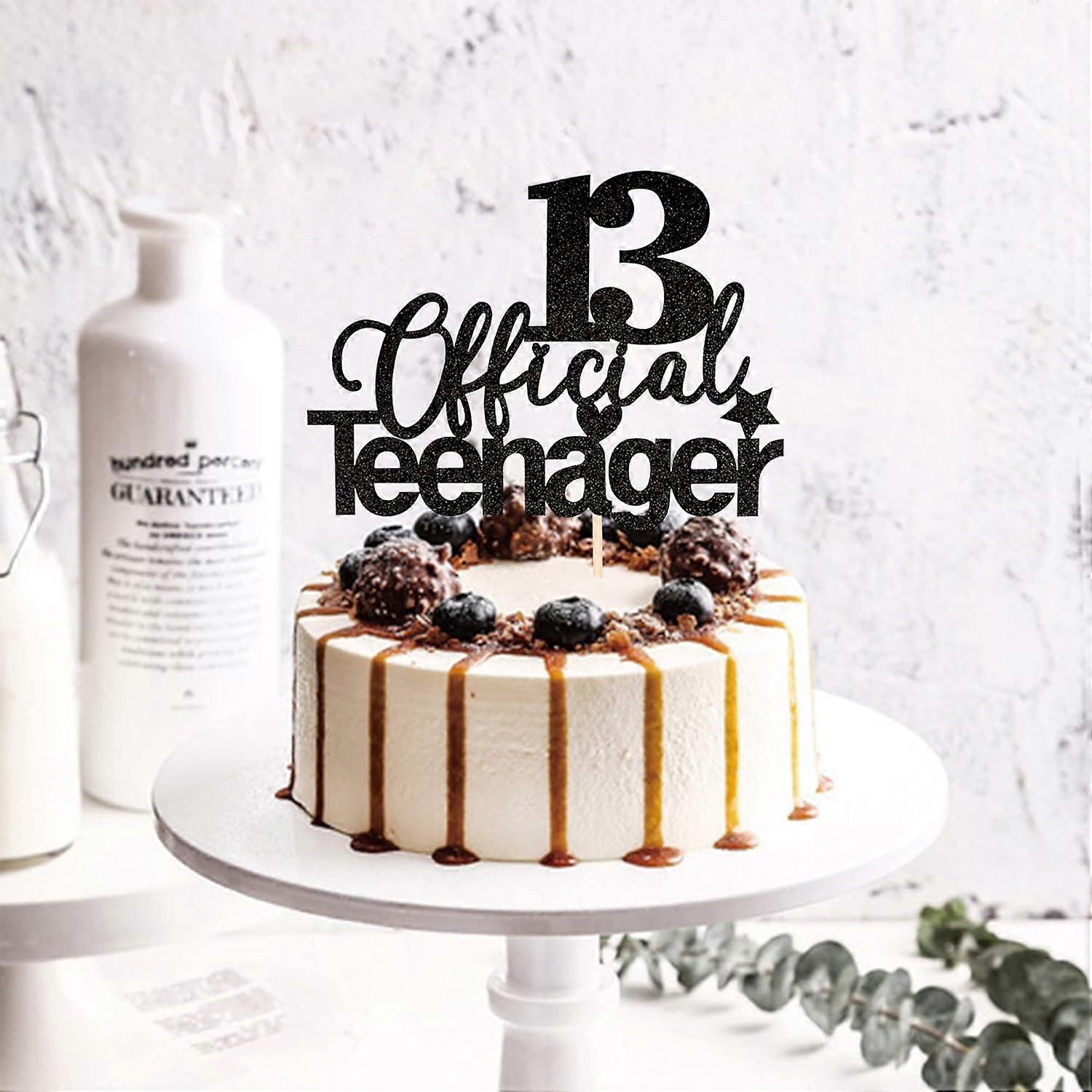 Topper Torta 13 Anni 'Official Teenager' In Carta Glitter Oro E Nero - Decorazione Festeggiamento - Foto 6