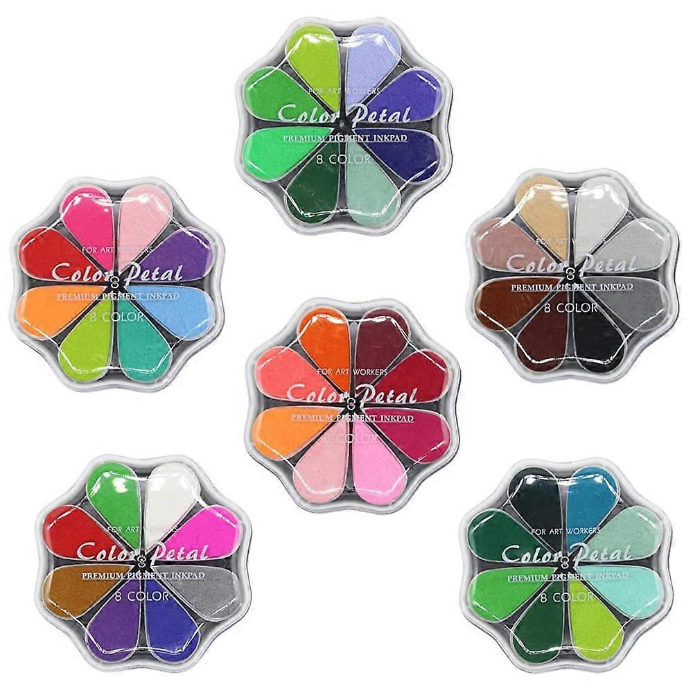 48 Colors Craft Ink Pads, 6 Packs Washable Finger Ink Pads for Paper Wood Fabric Pigment Stamping, Flower Petal, (C)