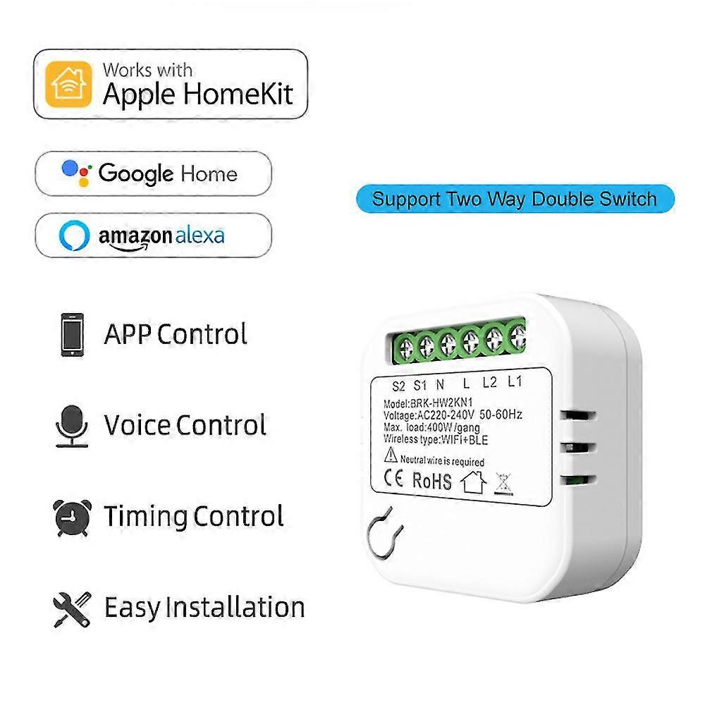Homekit Smart Wifi Switch 2-way Double Switch Mini Smart Breaker Alexa Google