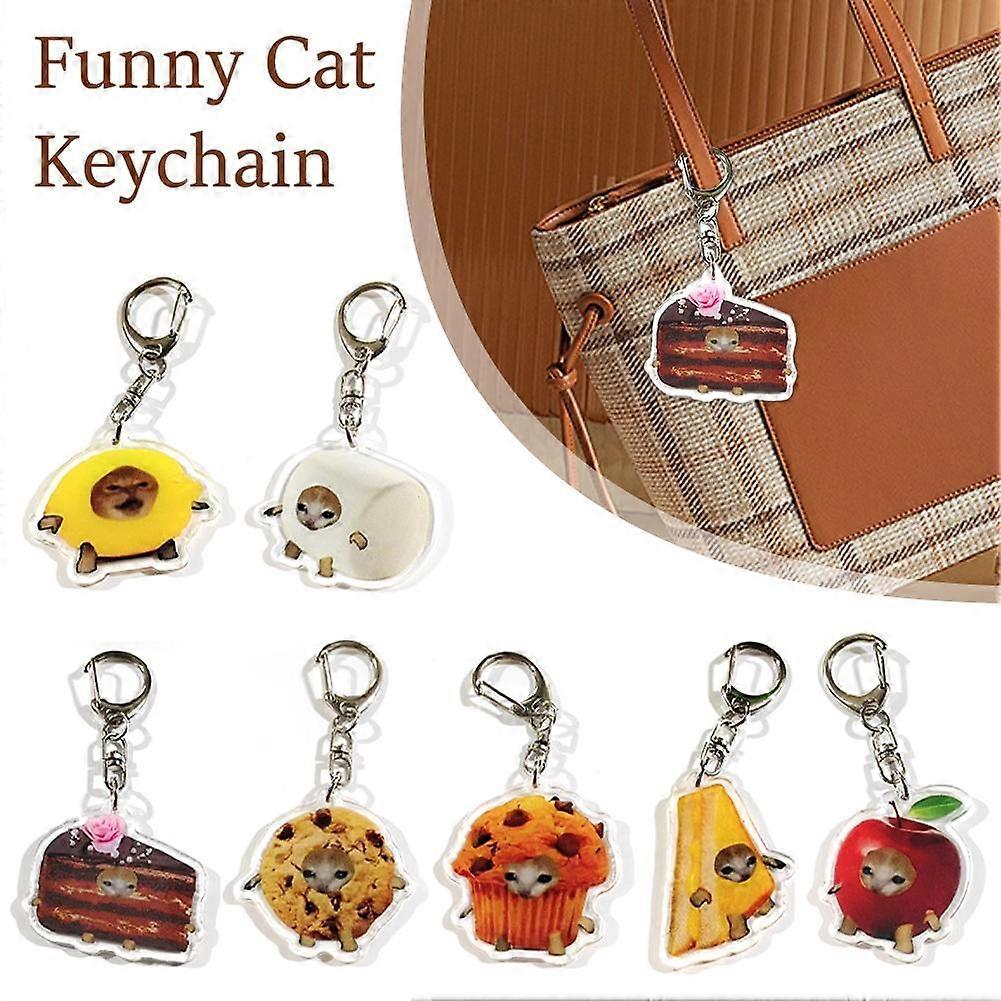Portable Happy Funny Cat Keychain Food Cat Head Bag Pendant Keyring Men