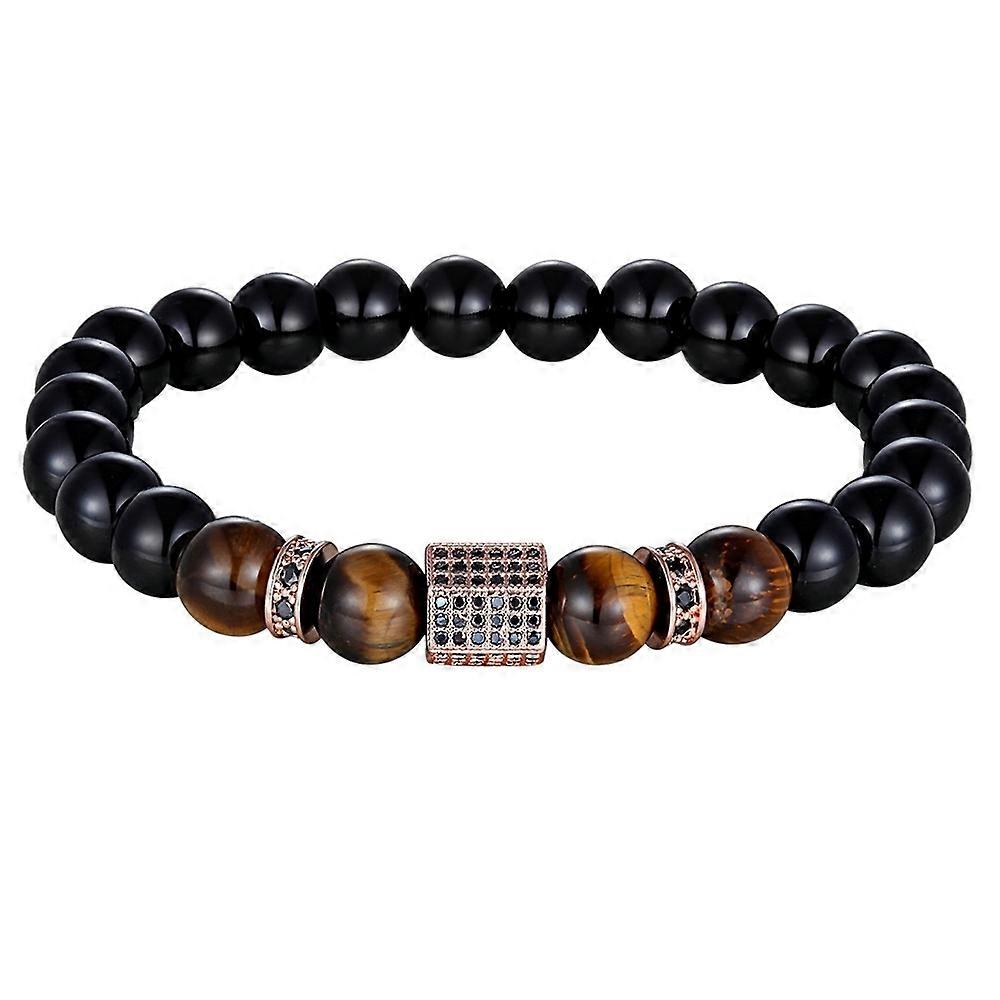 Matte Onyx Stone&Tiger Eye Combination Stitching with Cubic Zircon Hand Jewelry Beads Bracelet Elastic Stretch Men Bracelet