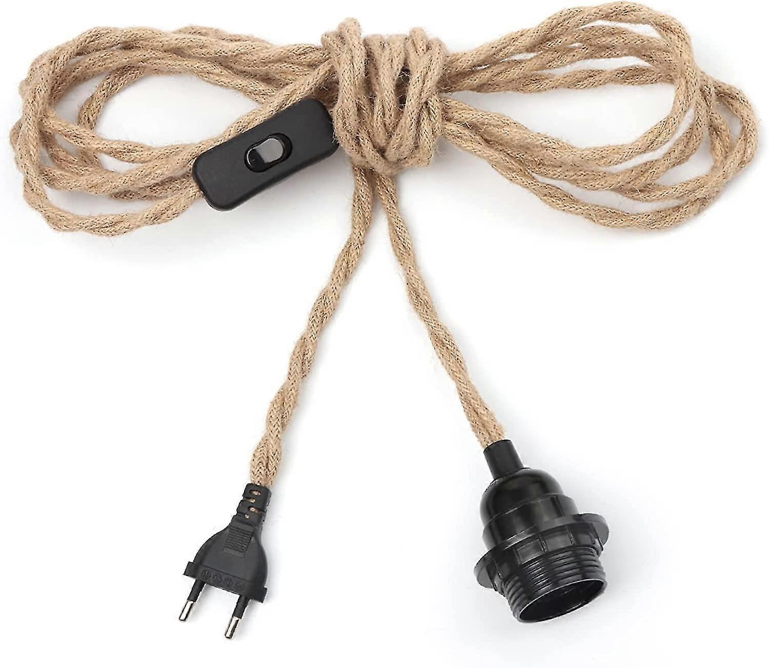 Hemp Rope Chandelier 4.5m Cable, E27 Socket Switch With Bulb Cable Wire