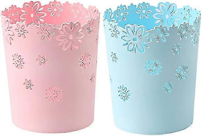 Plastic Trash Can Hollow Flower Wastepaper Basket Round Lidless Garbage Container Bin Pink Bins High-Quality
