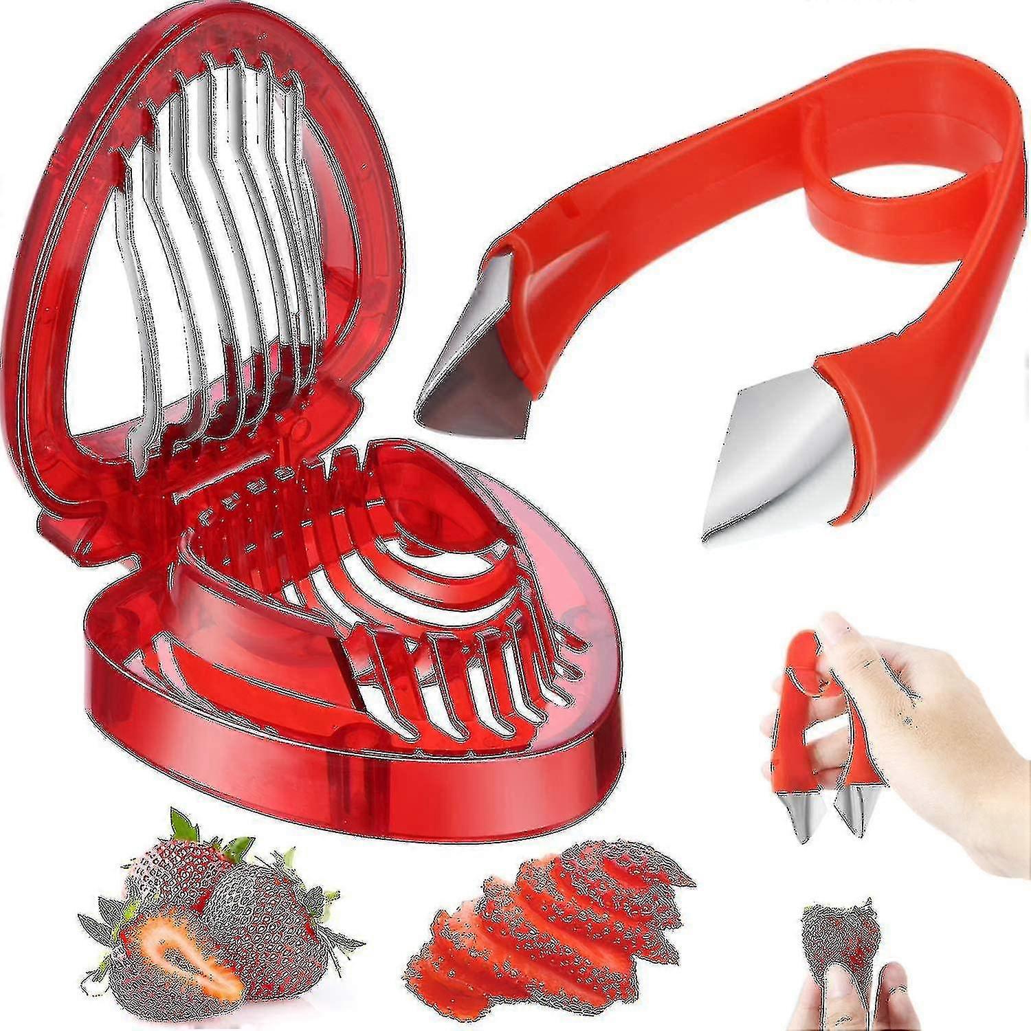 2 piese capsuni Slicer Cutter Set, Strawberry Huller Stem Remover frunze de fructe Huller Peeling Tool Accesorii de bucatarie Corer pentru capsuni de tomate