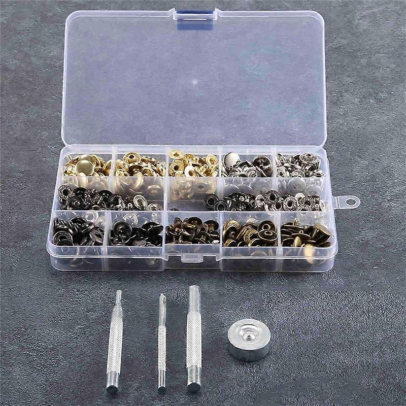 100 Set Leather Snap Fasteners Kit, 12.5Mm Metal Button Snaps Press Studs, 4 Color Leather Snaps fo