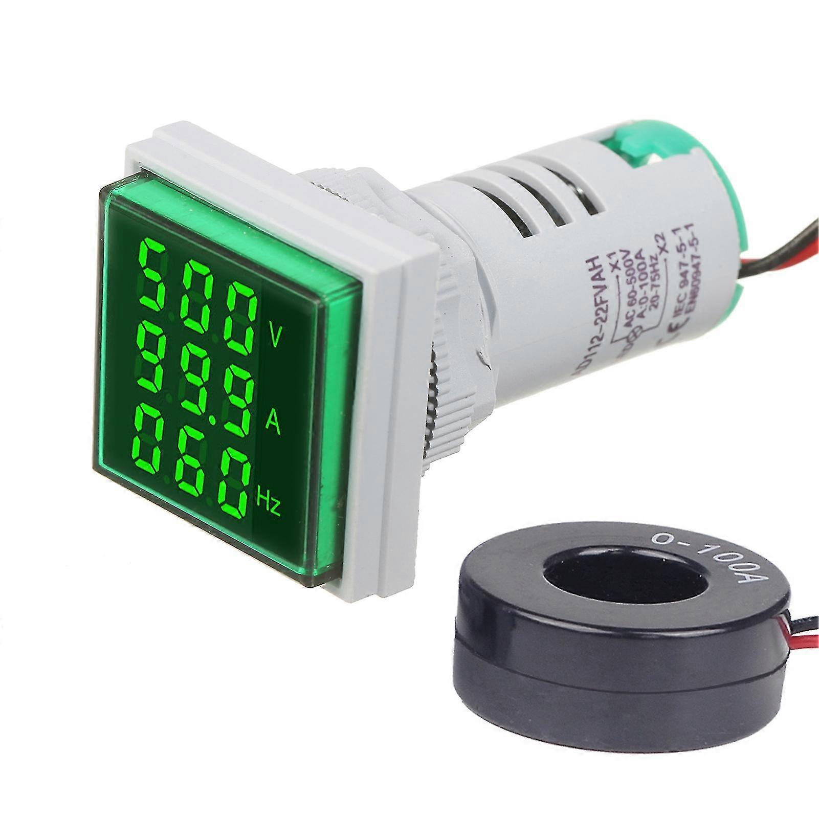 Mini Square Digital Volt-ammeter Voltammeter Ammeter Voltmeter Cymometer Three LED Display Voltage & Current & Frequency Meter Indicator Monitor AC Pa