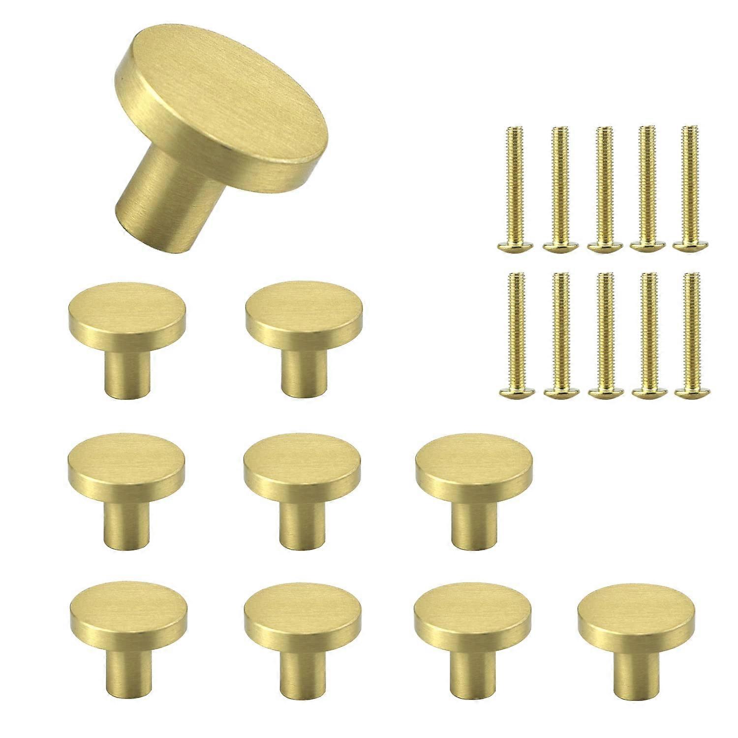 10 Sets Solid Brass Door Knobs Round Drawer Handles Metal Single-Hole Pulls,Used for Cabinets Kitchen Cupboards 20*20mm
