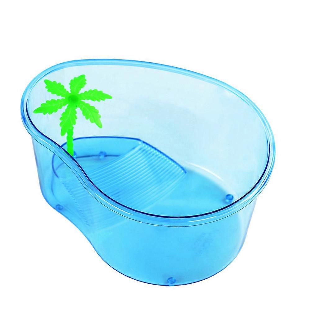 Turtle Tank with a Straw Fish Tank Opening Plastic Turtle Live Breeding Box with Drying Platform No Cover Small Size (Sky Blue)