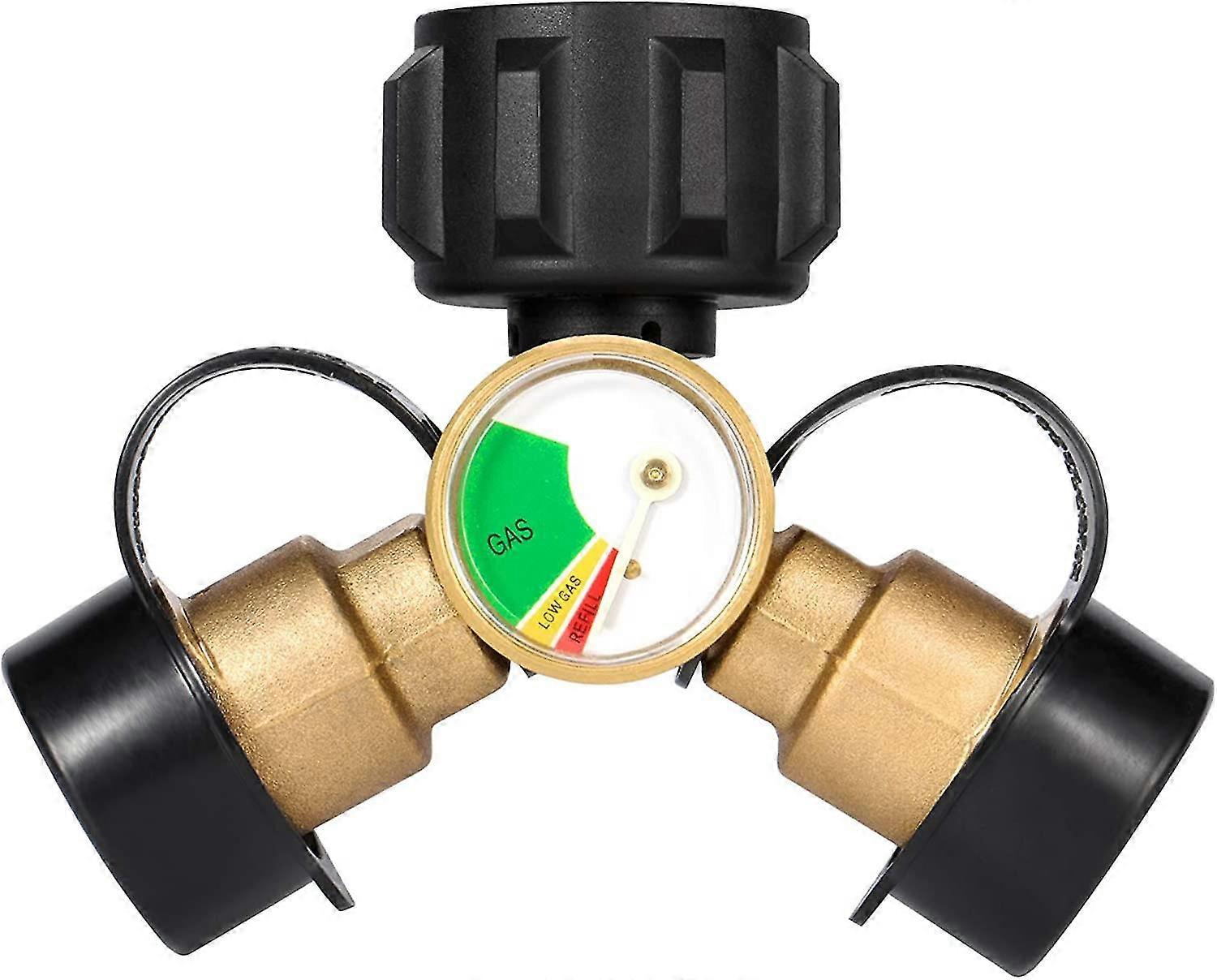 Propan-Splitter, 2-Wege-Propantank Y-Splitter-Adapter mit Messgerät, LP-Gas-Adapter Tee-Grill-Anschluss